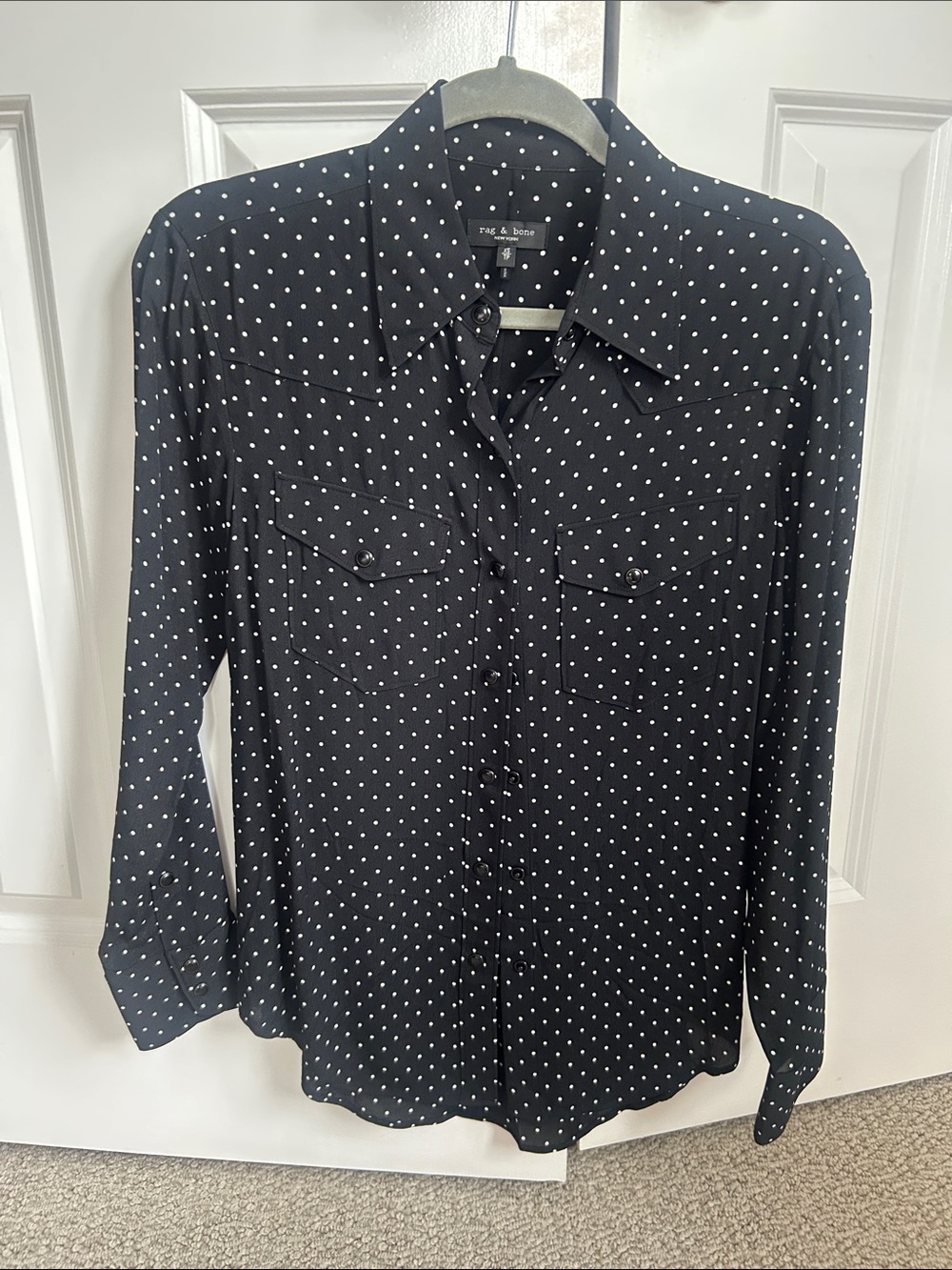 NWOT rag & bone Black and White Polka Dot Silk Button-Down Shirt